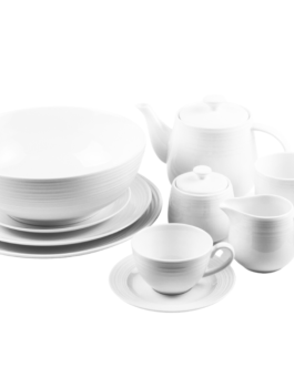Jenna Clifford Embossed lines whisper white dinner set- 12 piece