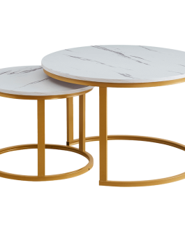 Everfurn Nile Nesting Coffee Table – White & Gold (2 Pc)