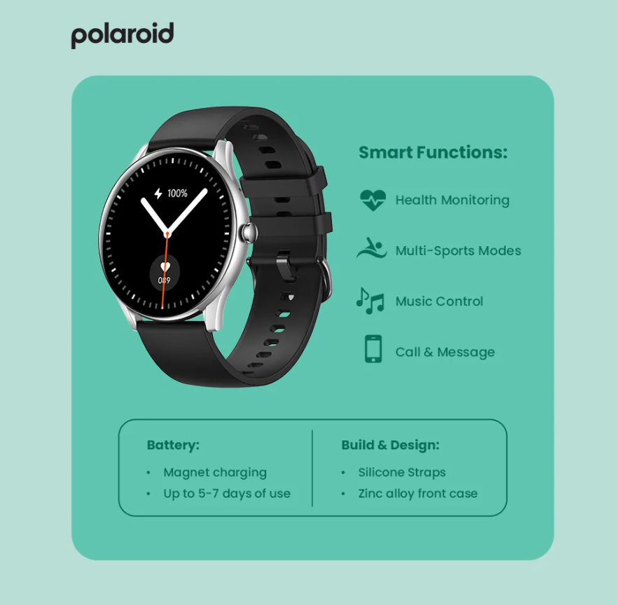Polaroid Elite Smart Watch – Bluetooth Calling - Image 2