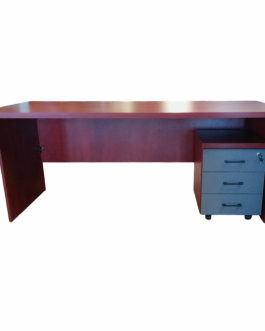 IQ Desk Frame + Mobile Pedestal: Mahogany Desk