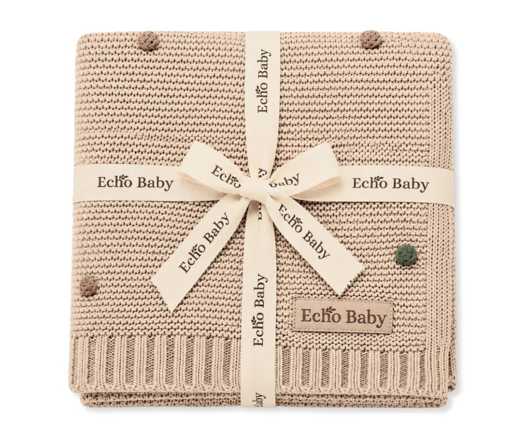 Knitted Baby Blanket - Camel
