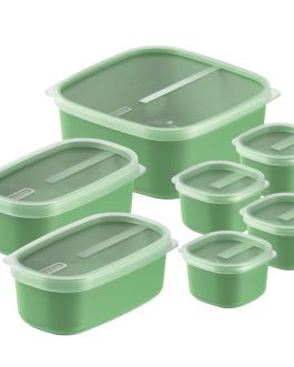 7 PCS SET SAGE GREEN POLYPROPYLENE CONTAINERS WITH TRANSPARENT LID MIXCOLOR