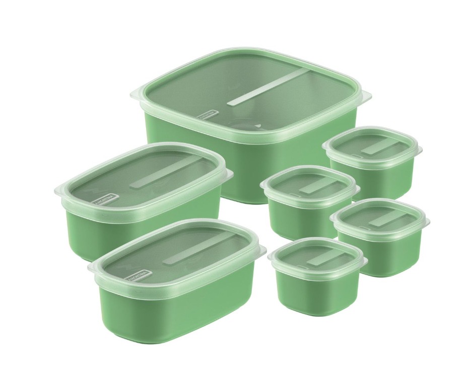 7 PCS SET SAGE GREEN POLYPROPYLENE CONTAINERS WITH TRANSPARENT LID MIXCOLOR